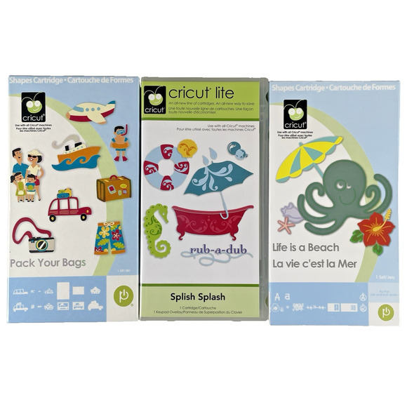 Cricut Cartridge Lot of 3 Pack Your Bags Rub A Dub Life is a Beach LIKELY LINKED - Picture 1 of 16